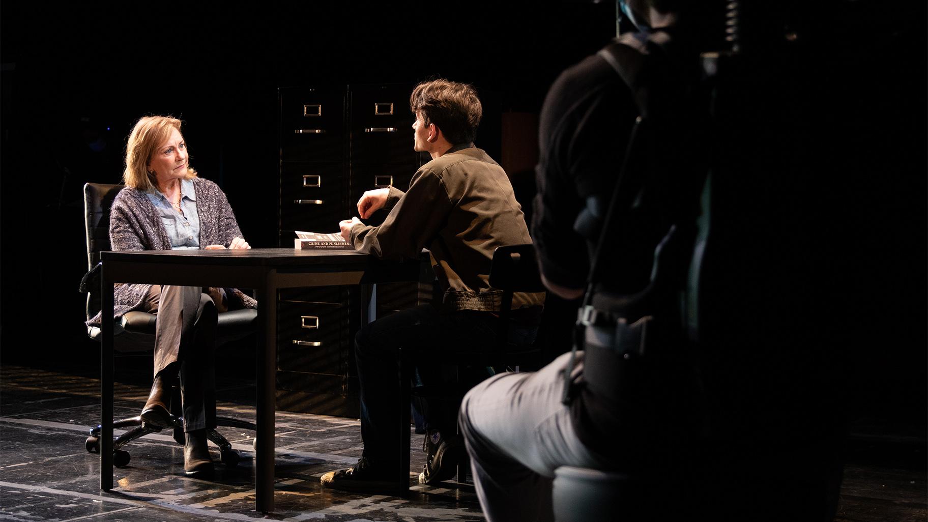 Mary Beth Fisher (Bella) and John Drea (Christopher) in ’The Sound Inside’ by Adam Rapp, directed by Robert Falls at Goodman Theatre (May 13 – 16, 2021) (credit Cody Nieset)