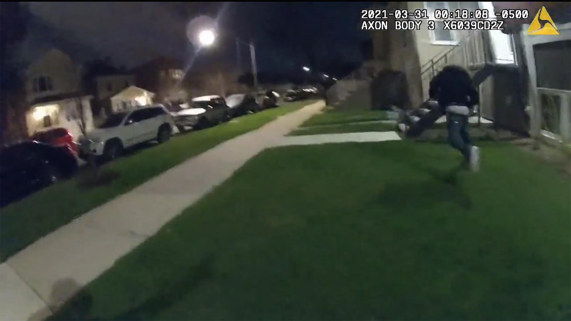 An image from body camera video released April 28 by the Civilian Office of Police Accountability shows Anthony Alvarez, 22, in the moments before he was shot by a Chicago police officer March 31, 2021. (WTTW News via COPA)