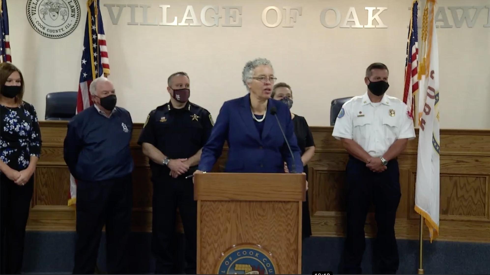 Cook County Board President Toni Preckwinkle talks Tuesday, Sept. 8, 2020 at a press conference in Oak Lawn. (Toni Preckwinkle / Facebook)