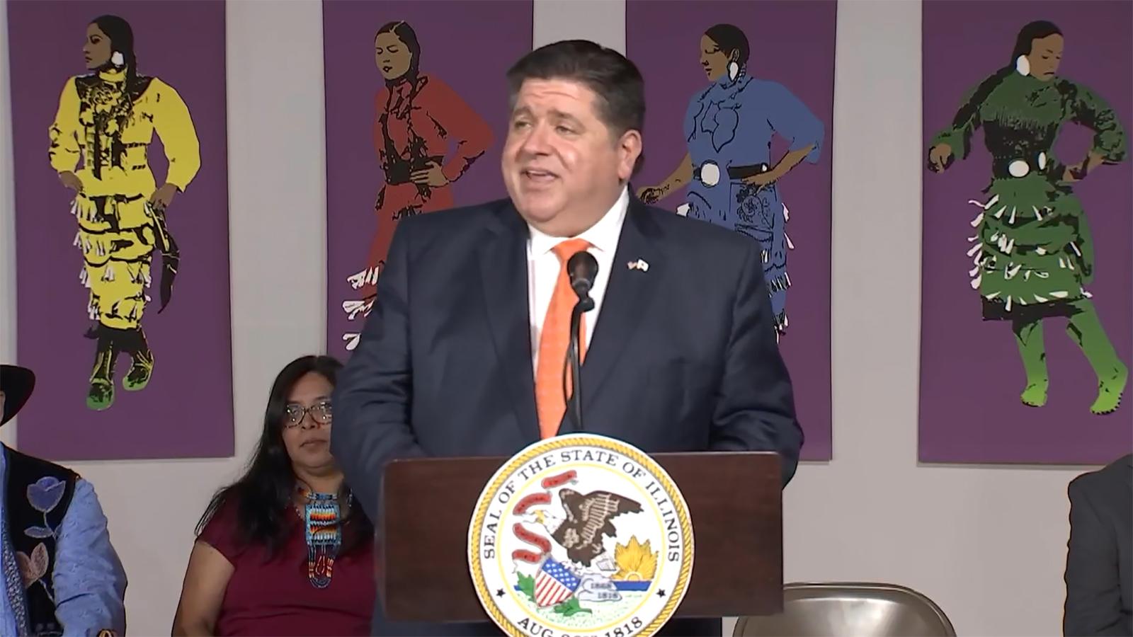 Gov. J.B. Pritzker speaks at a bill signing ceremony in Chicago Aug. 4, 2023, before signing three measures extending cultural protections to Native Americans in Illinois and requiring the teaching of Native American history in public schools. (Credit: Illinois.gov)