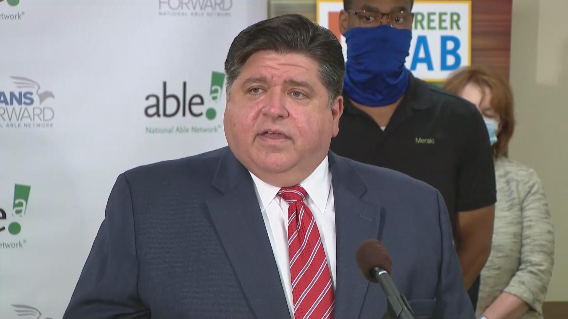 Gov. J.B. Pritzker announces an apprenticeship program expansion on Tuesday, July 14, 2020, in Chicago. (WTTW News)