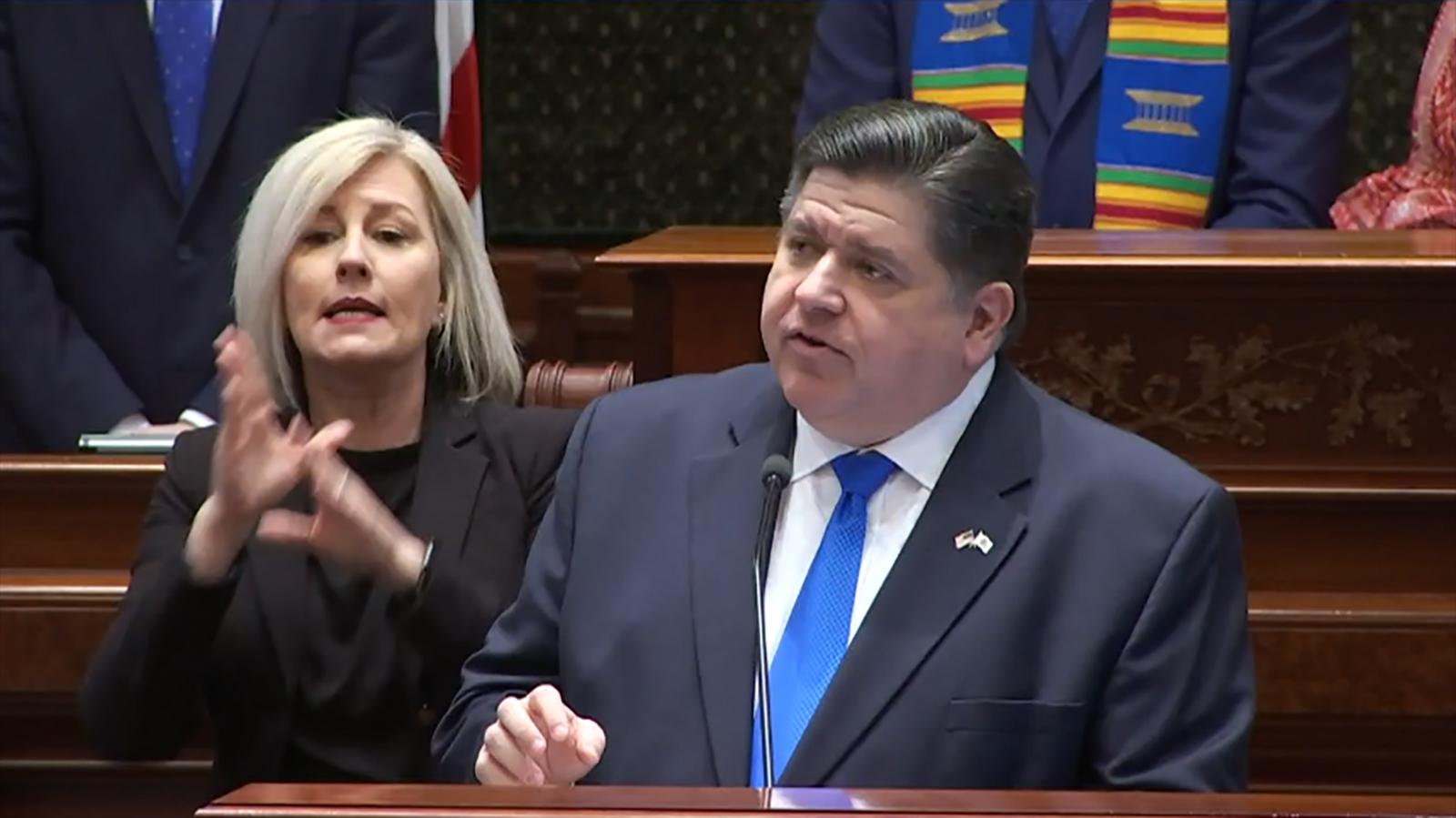 Gov. J.B. Pritzker delivers his budget address on Feb. 15, 2023. (Governor's Office Video)