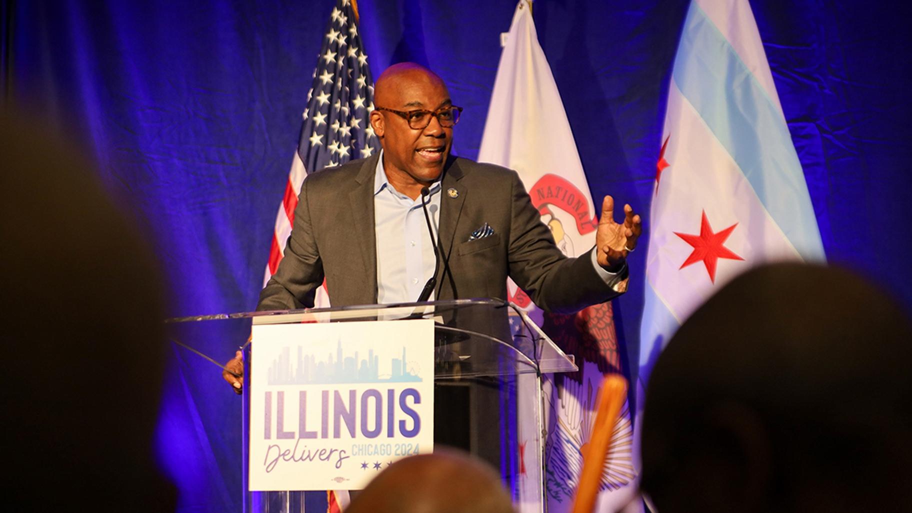 Illinois Attorney General Kwame Raoul is pictured in a file photo from the 2024 Democratic National Convention. (Andrew Adams / Capitol News Illinois)