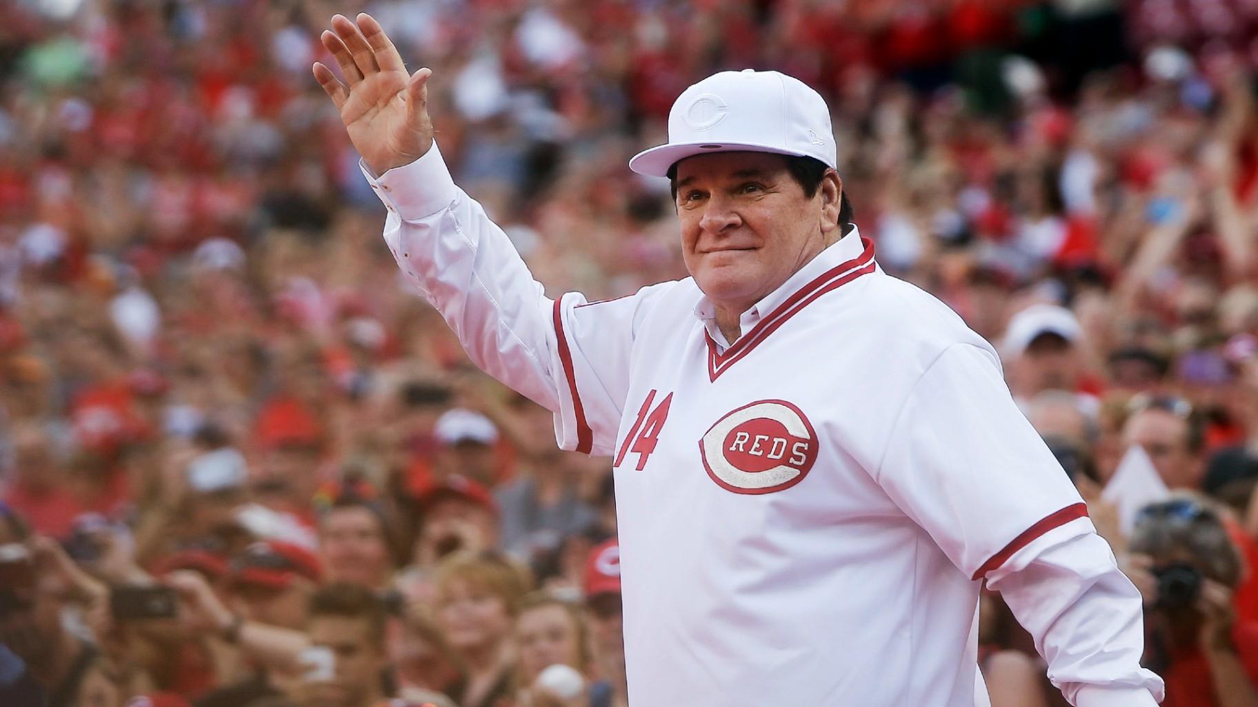 In this June 24, 2016, file photo, former Cincinnati Red Pete Rose waves to the crowd as he is introduced on the field during a ceremony to honor the 1976 World Series champions team, before the Reds' baseball game against the San Diego Padres in Cincinnati. (AP Photo / John Minchillo, File) In this June 24, 2016, file photo, former Cincinnati Red Pete Rose waves to the crowd as he is introduced on the field during a ceremony to honor the 1976 World Series champions team, before the Reds' baseball game against the San Diego Padres in Cincinnati. (AP Photo / John Minchillo, File)