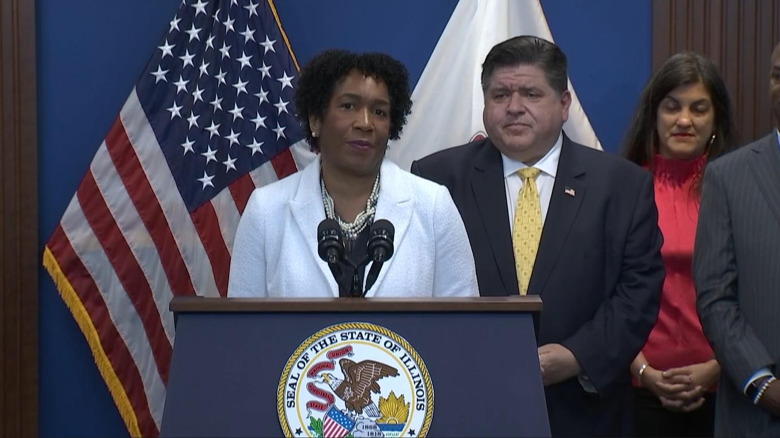 Lt. Gov. Juliana Stratton speaks at a bill signing ceremony for three measures aimed at protecting access to reproductive health care in Illinois on Aug. 7, 2024. (Credit: Illinois.gov)