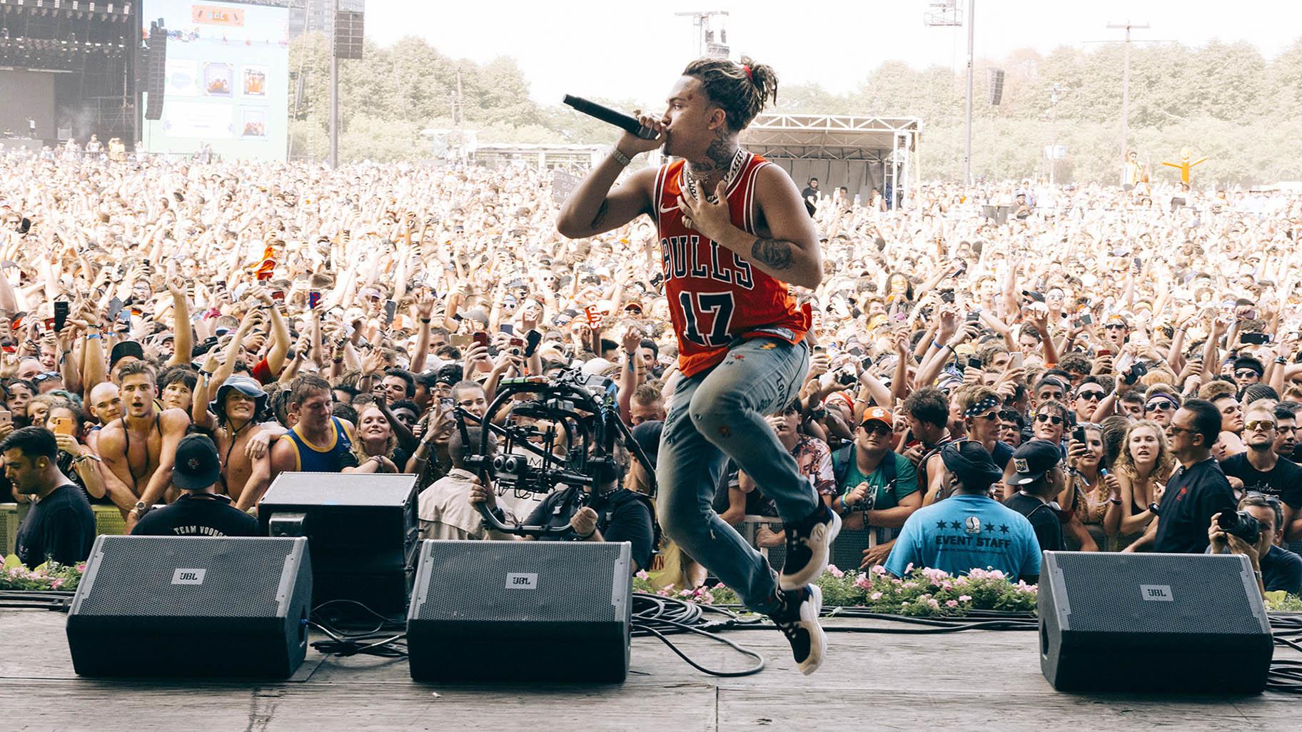 Lil Pump on stage at Lollapalooza on Aug. 4, 2018. (Scott Witt / Lollapalooza 2018)