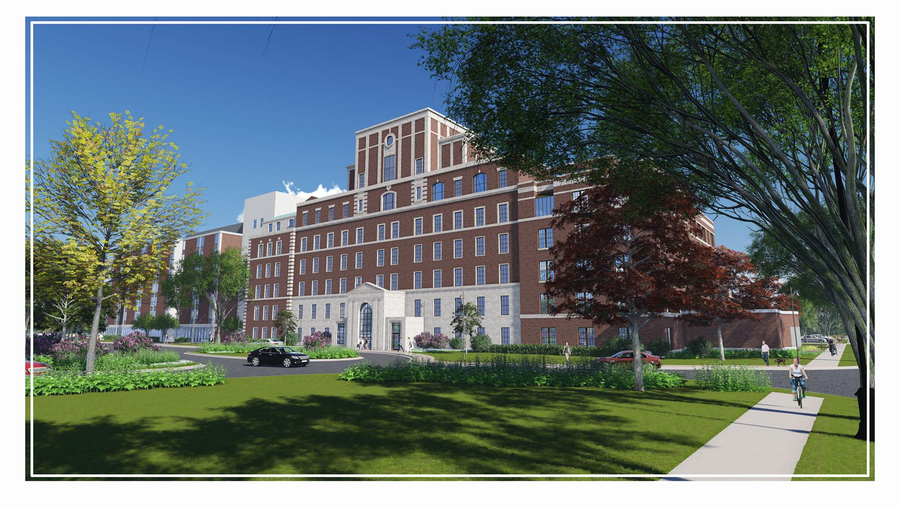 The former site of Copley Hospital in Aurora will include senior living residences, as depicted in this rendering, along with a medical facility and school administrative building. (Courtesy of Fox Valley Developers)