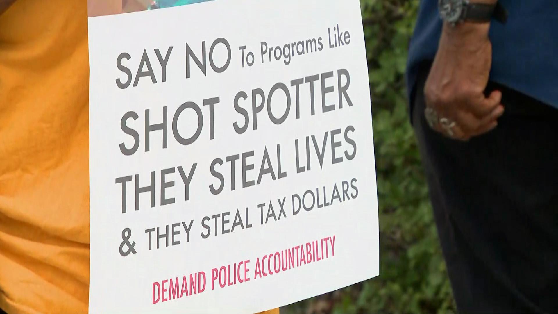 Activists called on Chicago to drop its contract with ShotSpotter during a protest on Aug. 19, 2021. (WTTW News)