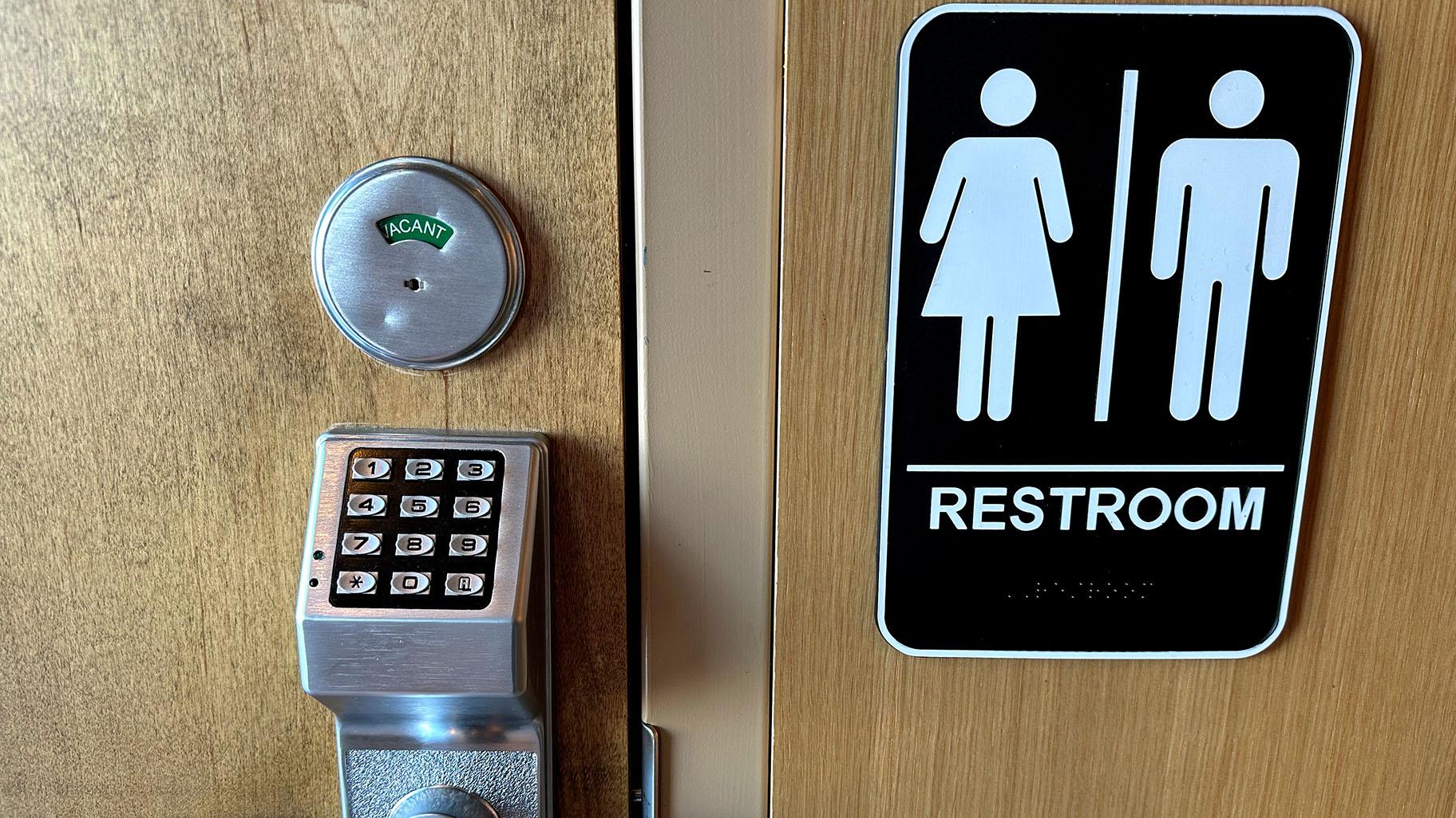 Passcode lock is seen at a restroom door in a Starbucks in Glenview, Ill., Thursday, Jan. 16, 2025. (Nam Y. Huh / AP Photo) Passcode lock is seen at a restroom door in a Starbucks in Glenview, Ill., Thursday, Jan. 16, 2025. (Nam Y. Huh / AP Photo)