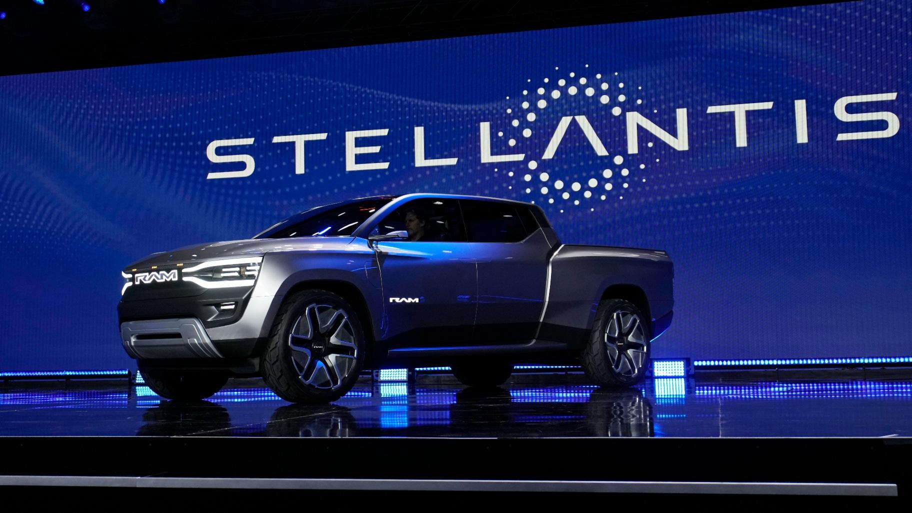 FILE - The Ram 1500 Revolution electric battery powered pickup truck is displayed during the Stellantis keynote at the CES tech show Thursday, Jan. 5, 2023, in Las Vegas. (AP Photo / John Locher, File)