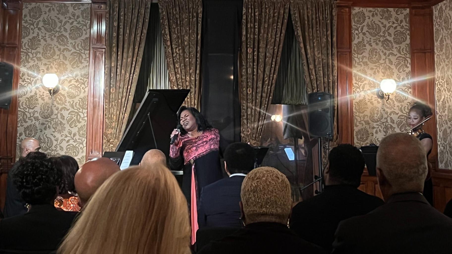 Tammy McCann performs at the Driehaus Museum on Feb. 27, 2024. (Angel Idowu / WTTW News)