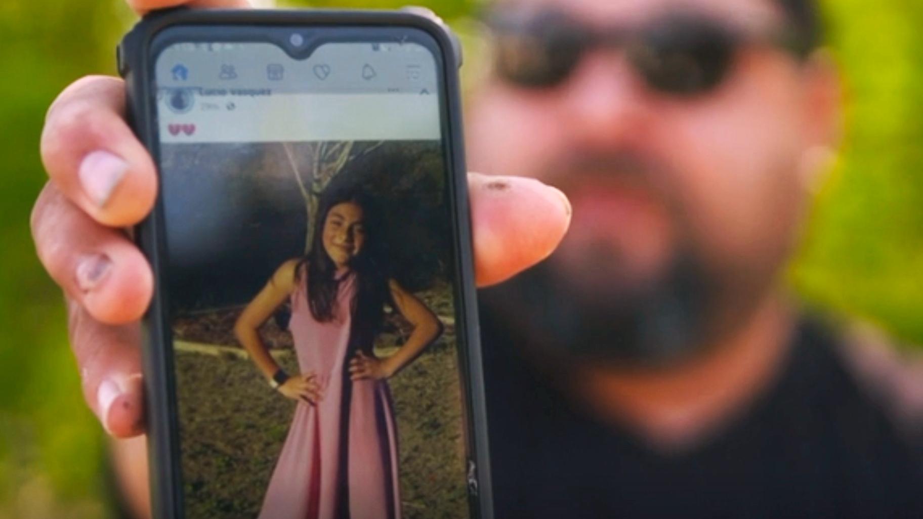 In this image from video, Javier Cazares shows a picture of his daughter, Jackie Cazares, Thursday, May 26, 2022, in Uvalde, Texas. Jackie, 9, was among the 19 children and two teachers killed during a mass shooting at Robb Elementary School on Tuesday. (AP Photo / Robert Bumsted)