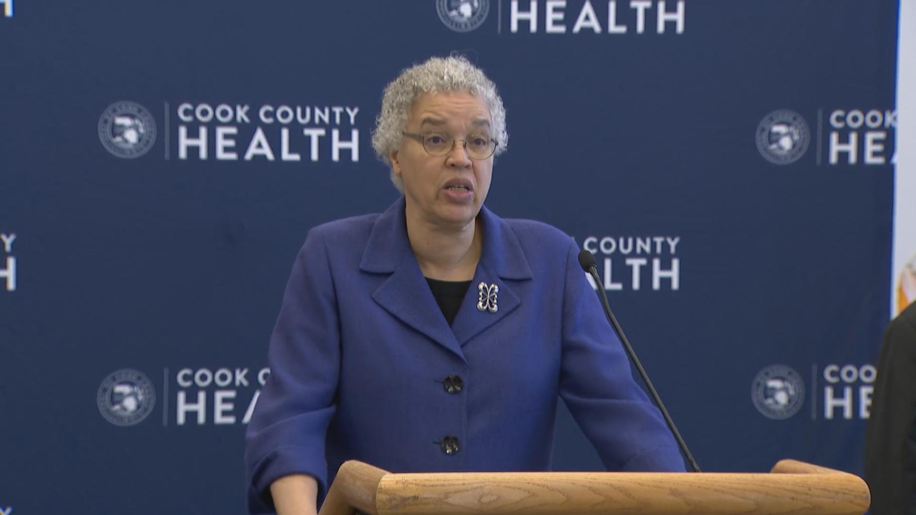 Cook County President Toni Preckwinkle announces the launch of the Building Healthy Communities initiative Tuesday, April 12, 2022. (WTTW News)