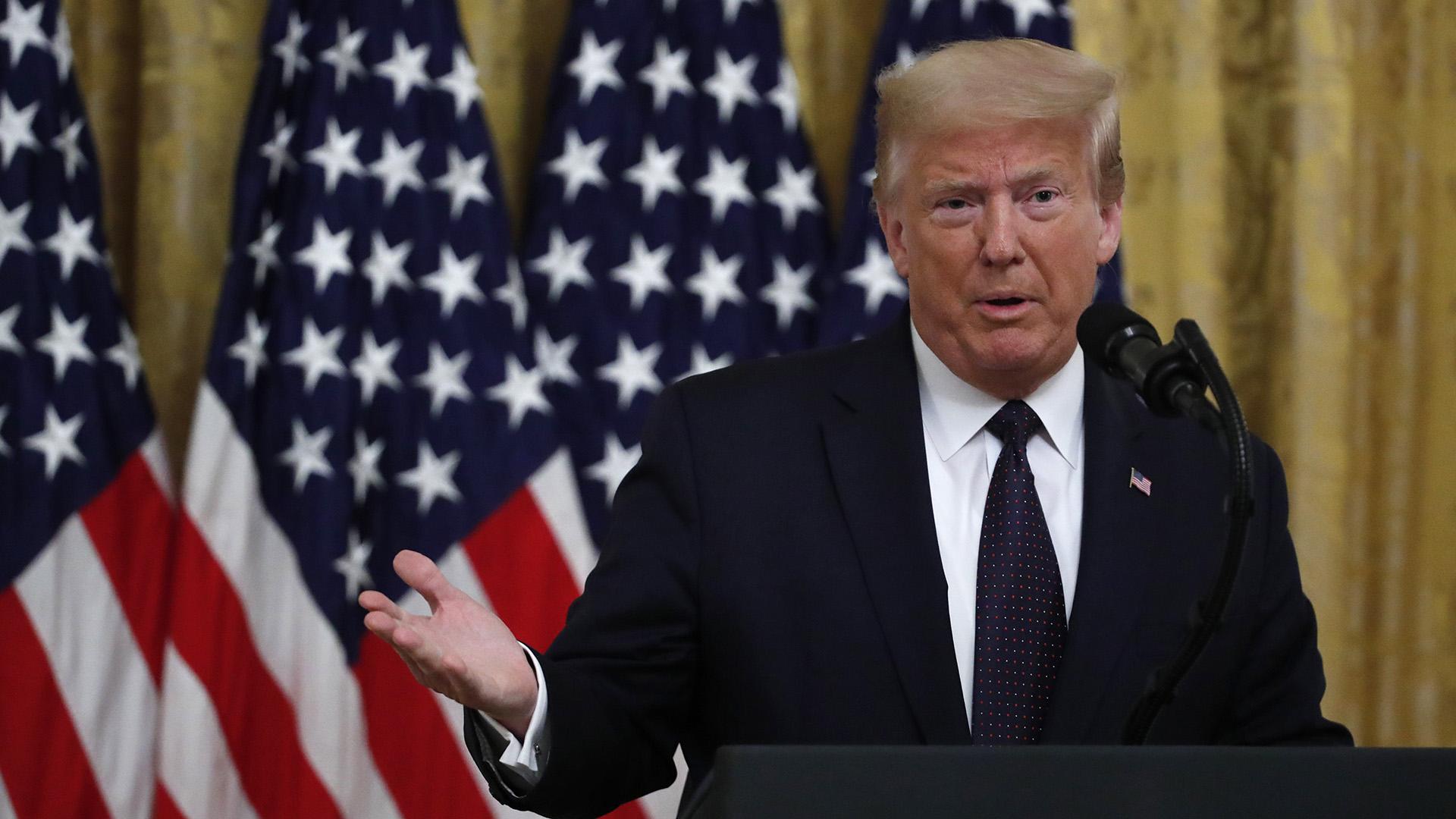 President Donald Trump speaks about the PREVENTS “President’s Roadmap to Empower Veterans and End a National Tragedy of Suicide,” task force, in the East Room of the White House, Wednesday, June 17, 2020, in Washington. (AP Photo / Alex Brandon)
