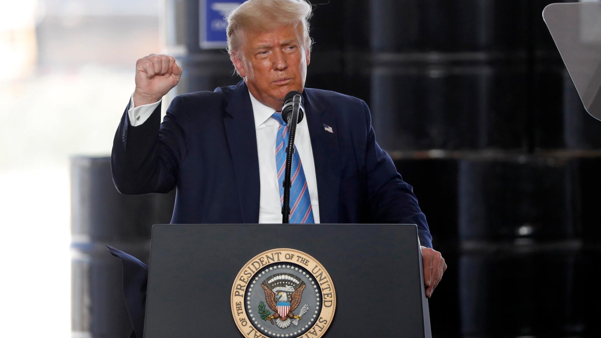 President Donald Trump delivers remarks about American energy production during a visit to the Double Eagle Energy Oil Rig, Wednesday, July 29, 2020, in Midland, Texas. (AP Photo / Tony Gutierrez)