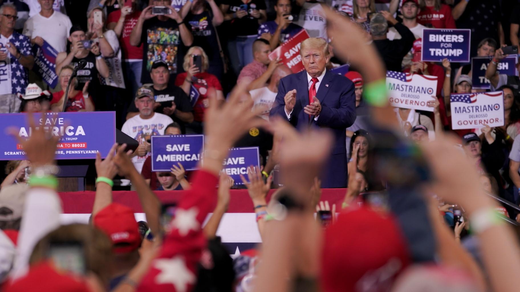 Former President Donald Trump speaks at a rally in Wilkes-Barre, Pa., Sept. 3, 2022. (AP Photo / Mary Altaffer, File)