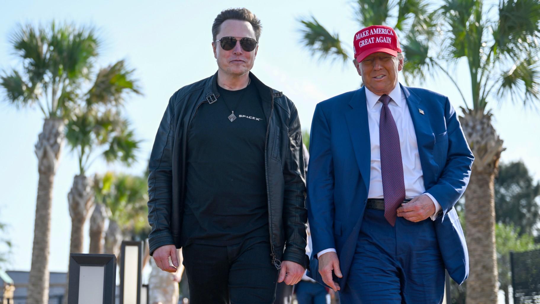President-elect Donald Trump walks with Elon Musk before the launch of the sixth test flight of the SpaceX Starship rocket Tuesday, Nov. 19, 2024 in Boca Chica, Texas. (Brandon Bell / Pool via AP)