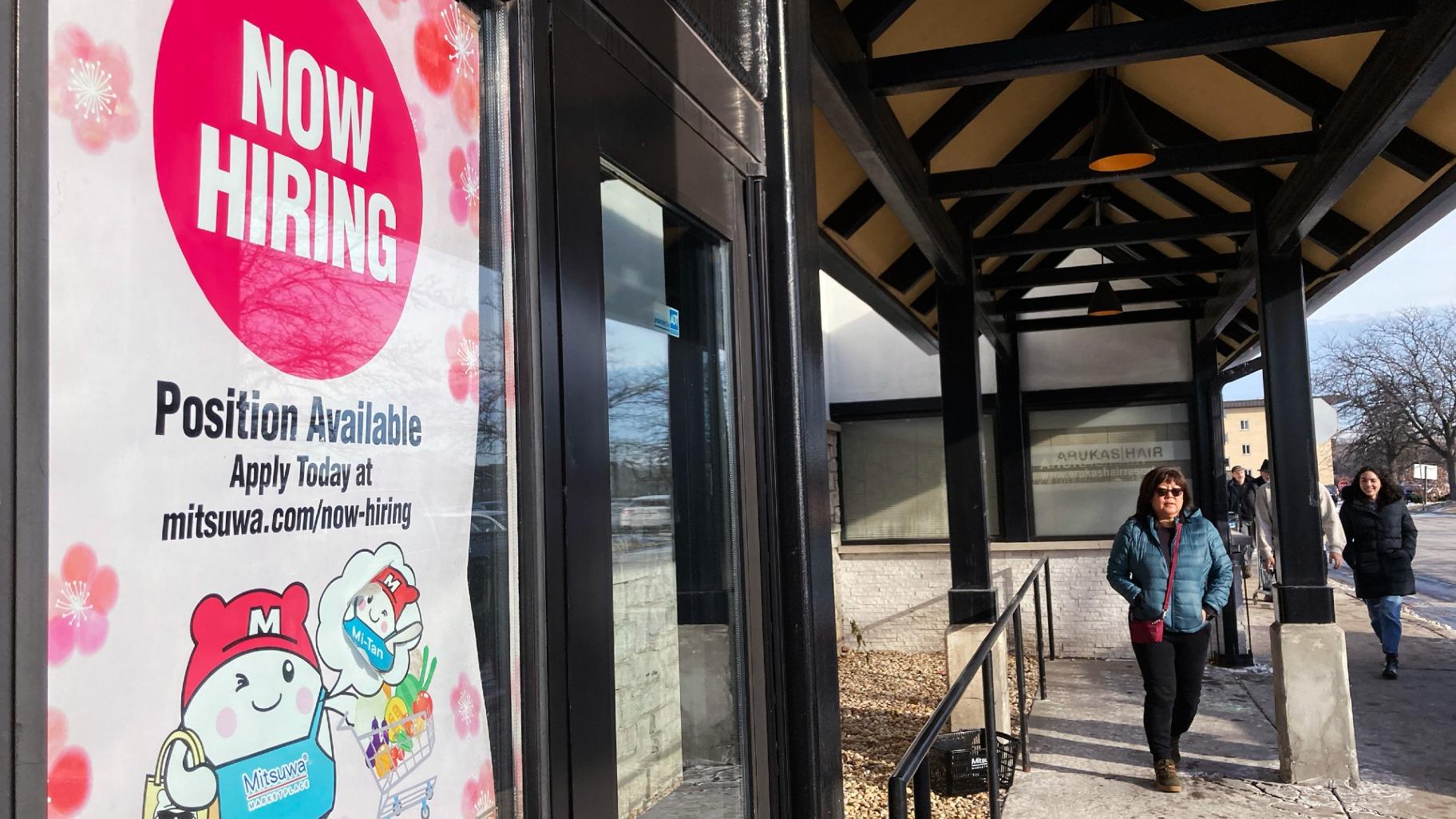 File - A hiring sign is displayed at a grocery store in Arlington Heights, Ill., Tuesday, Dec. 27, 2022. On Thursday, the Labor Department reports on the number of people who applied for unemployment benefits last week. (AP Photo / Nam Y. Huh, File)