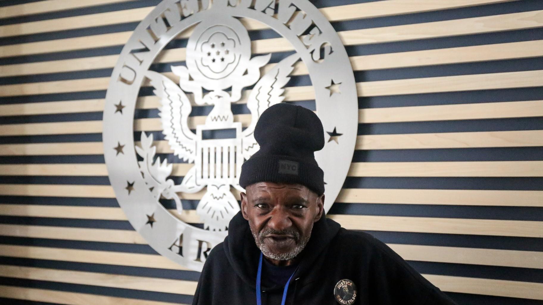 In this photo provided by Gabriella Rico, Vietnam War-era Army veteran Harold Tilson Jr., stands in a room on the campus of the Veterans Empowerment Organization in Atlanta, Nov. 10, 2023. (Gabriella Rico via AP)