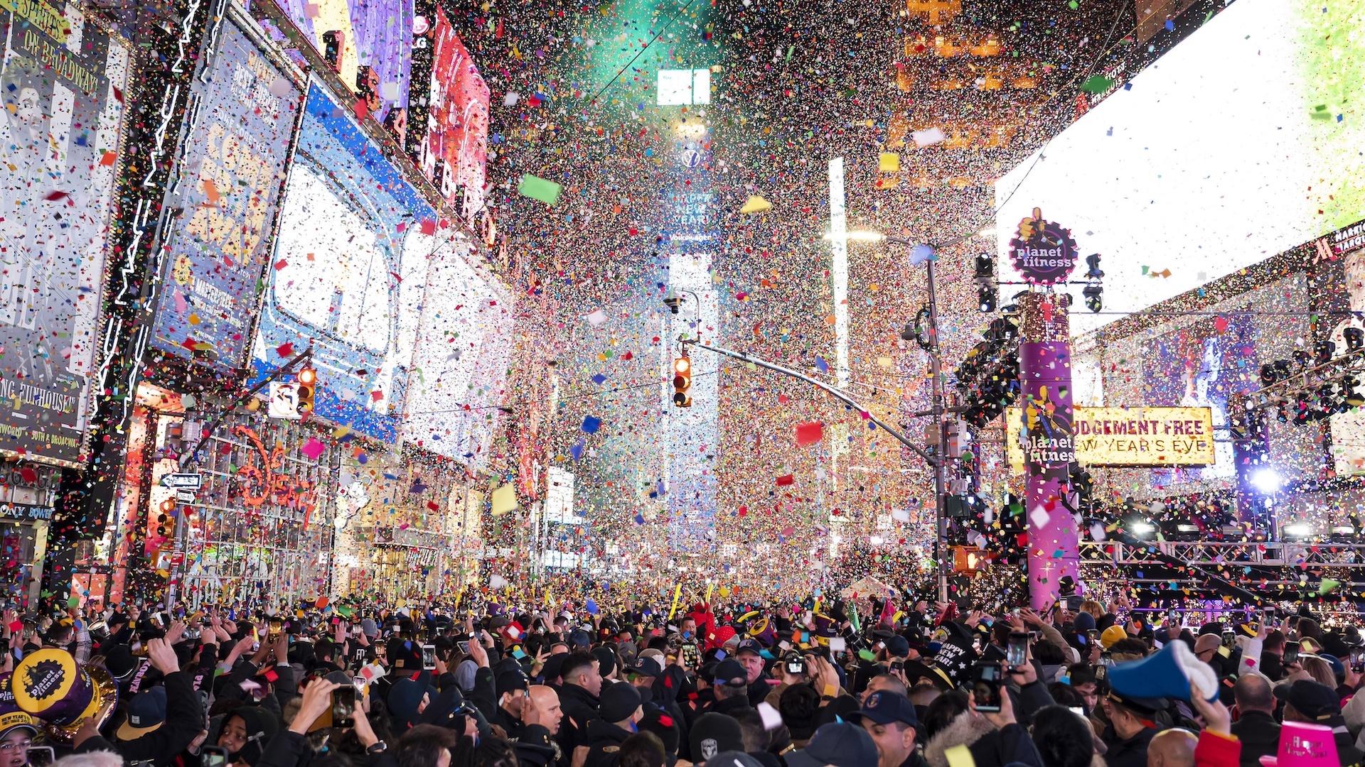 In this Jan. 1, 2020, file photo, confetti falls at midnight on the Times Square New Year's Eve celebration in New York. If ever a year's end seemed like cause for celebration, 2020 might be it. (Photo by Ben Hider/Invision/AP, File)