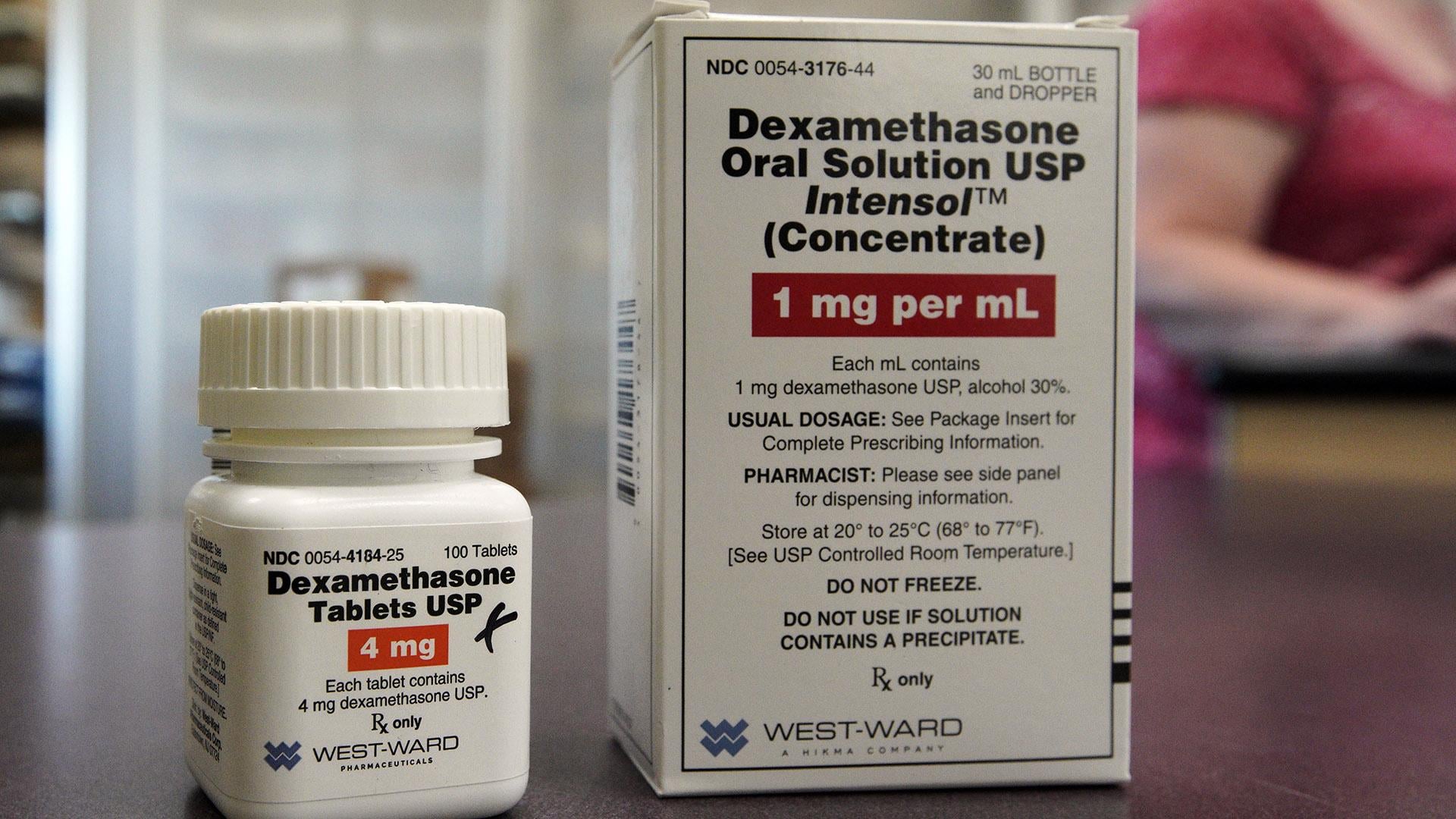 Packages of Dexamethasone are displayed in a pharmacy, Tuesday, June 16, 2020, in Omaha, Neb. Researchers in England said Tuesday they have the first evidence that the drug can improve COVID-19 survival. The cheap, widely available steroid called dexamethasone reduced deaths by up to one third in severely ill hospitalized patients. (AP Photo / Nati Harnik)