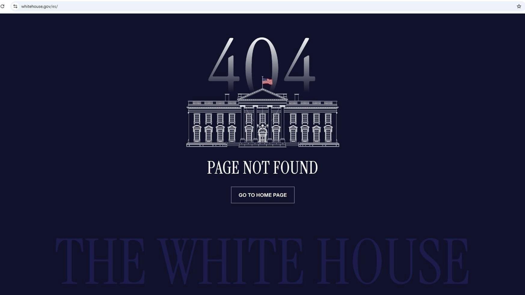 This screenshot captured on Jan. 21, 2025, shows the error message that now appears on what was the Spanish language version of the White House homepage during President Joe Biden's administration. (AP Photo / Fernanda Figueroa) This screenshot captured on Jan. 21, 2025, shows the error message that now appears on what was the Spanish language version of the White House homepage during President Joe Biden's administration. (AP Photo / Fernanda Figueroa)