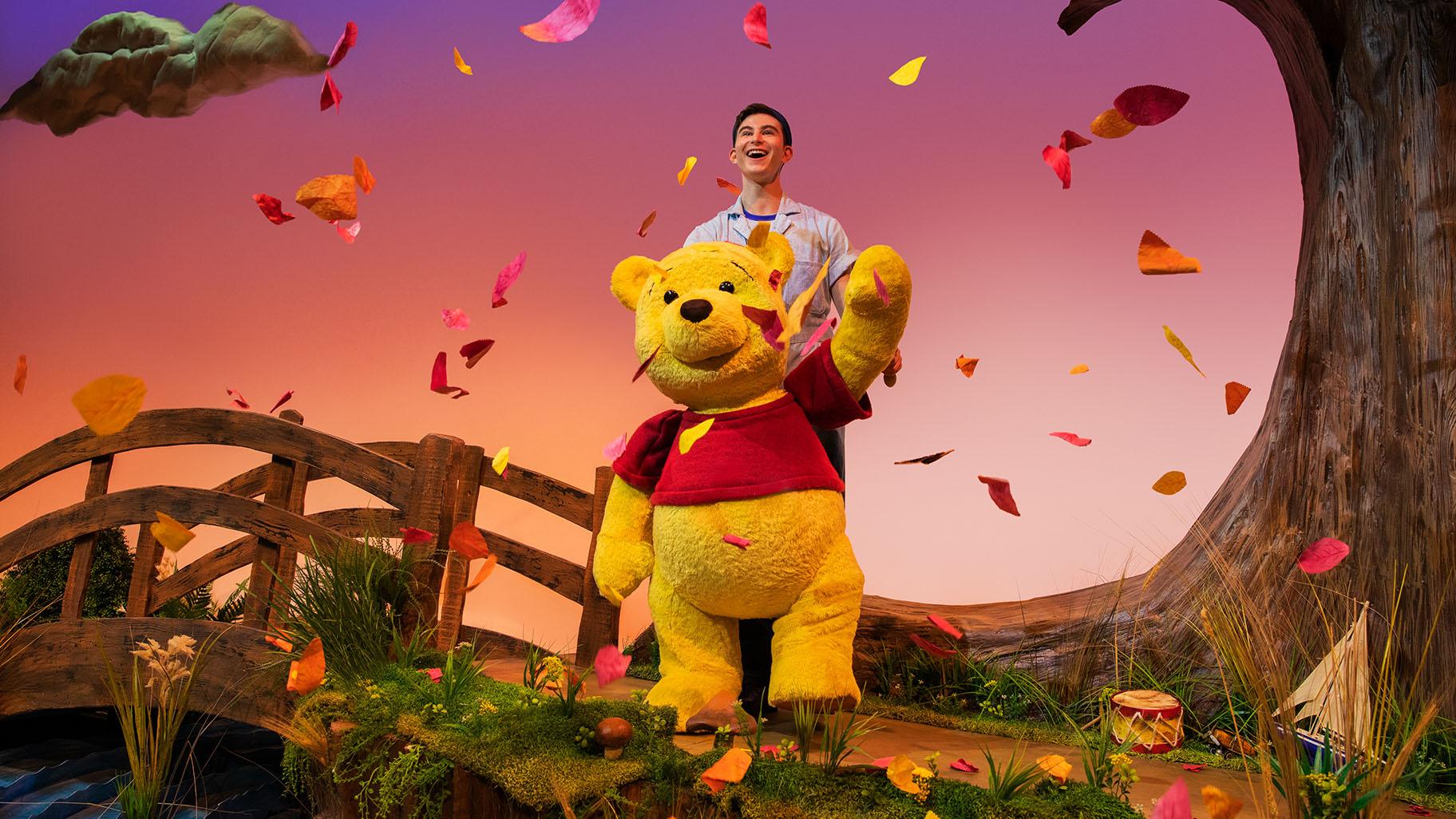 “Disney’s Winnie the Pooh” features a cast of actors/puppeteers, including Jake Bazel as Pooh. (Courtesy of Rockefeller Productions)