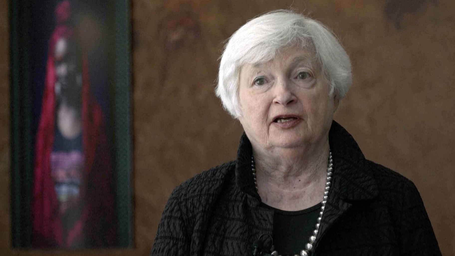 In this image from video, Treasury Secretary Janet Yellen speaks during an interview with The Associated Press on Jan. 21, 2023, in Dakar, Senegal. (AP Photo / Yesica Fisch, File)