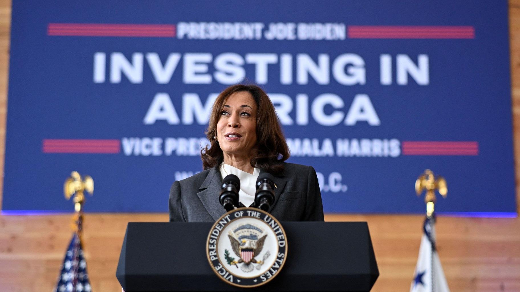  Vice President Kamala Harris is pictured on Aug. 14, 1012. (Mandel Ngan / AFP / Getty Images)