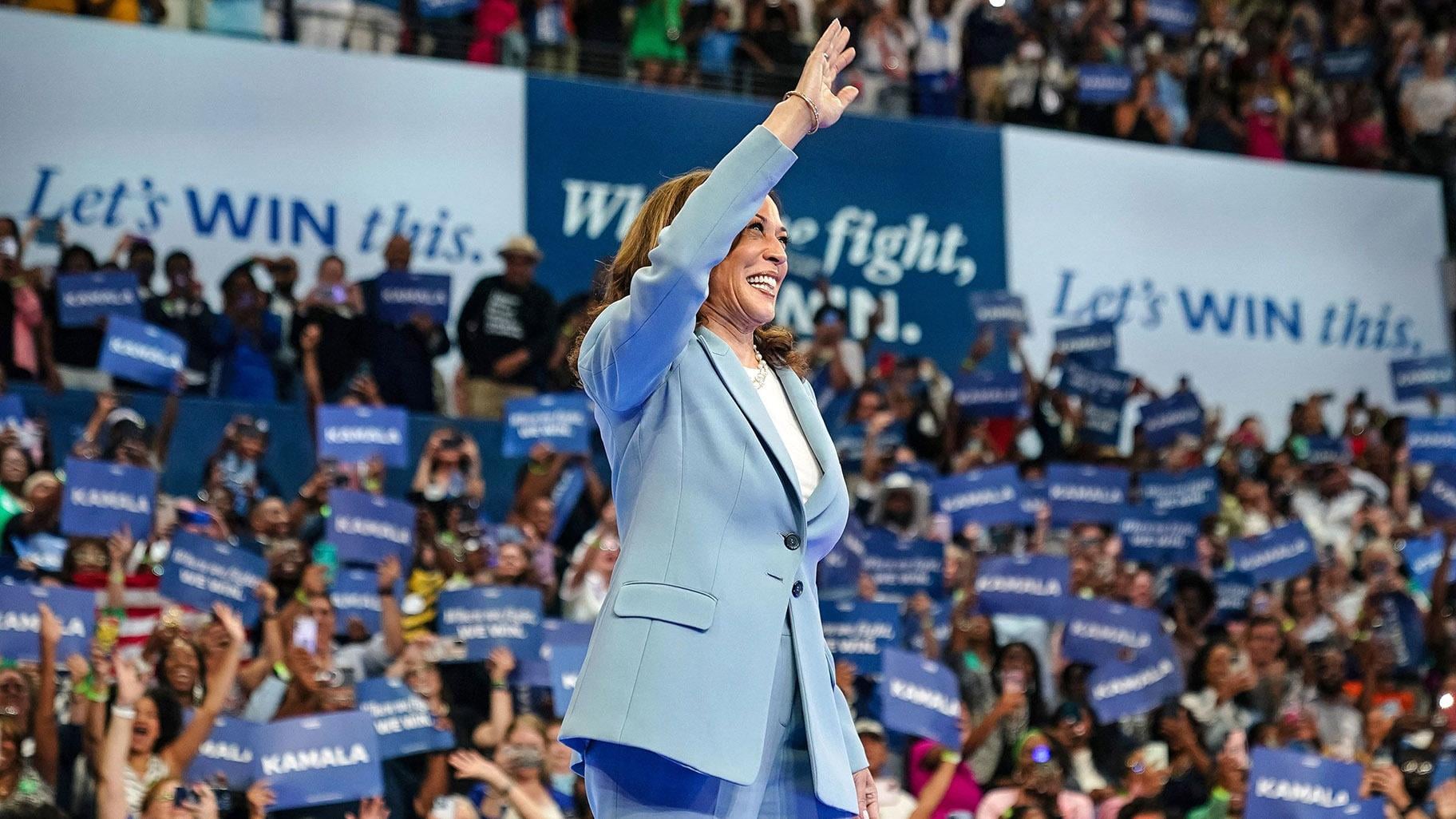 Vice President Kamala Harris arrives at a campaign rally in Atlanta on July 30, 2024. (Elijah Nouvelage / AFP / Getty Images via CNN)