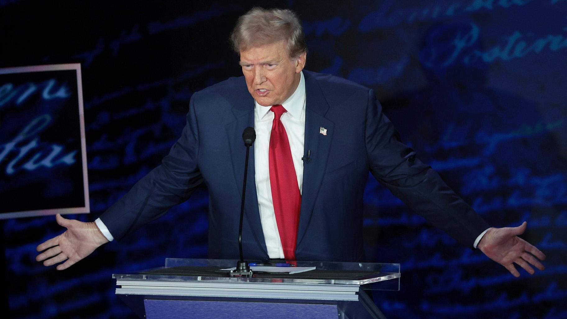 Former President Donald Trump, pictured during a debate with Vice President Kamala Harris in Philadelphia on Sept. 10, 2024, says there won't be a third debate. (Win McNamee / Getty Images via CNN Newsource)