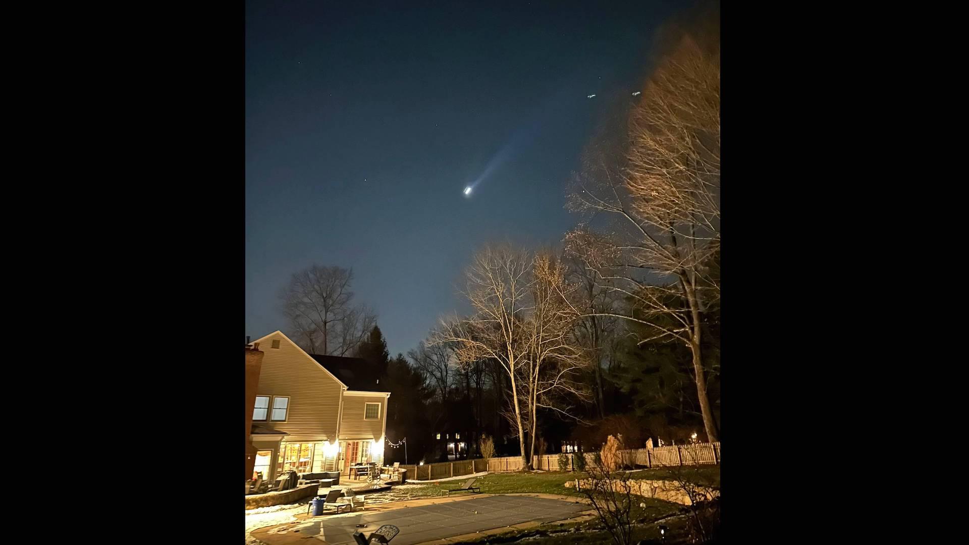 This photo provided by Brian Glenn shows what appears to be multiple drones flying over Bernardsville, New Jersey, on Dec. 5. (Brian Glenn/TMX/AP via CNN Newsource)