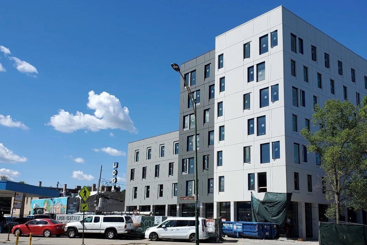 The under-construction affordable housing project at 2602-38 N. Emmett St. in Logan Square. (Credit: Bickerdike Redevelopment Corp.)