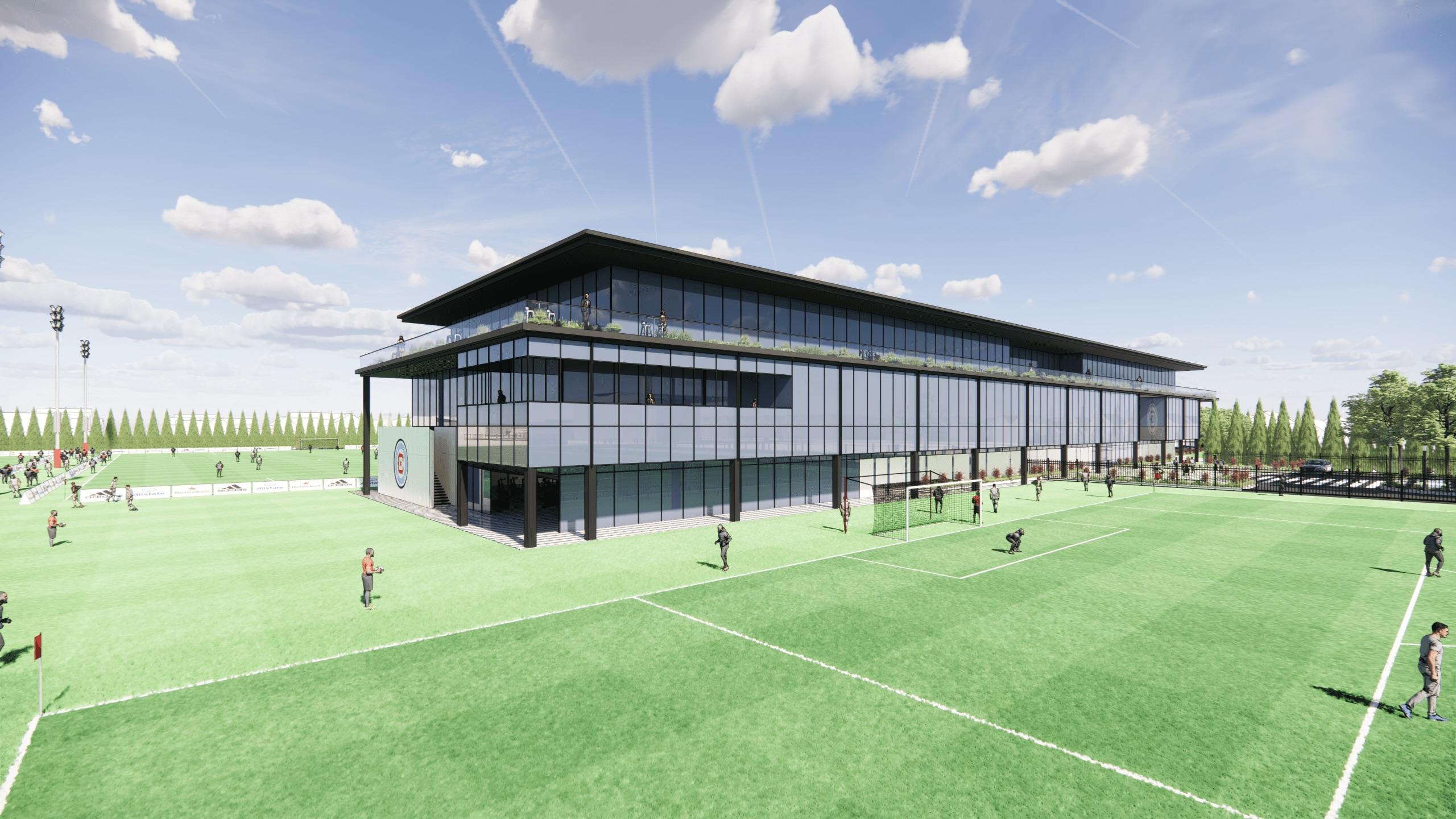 A rendering of the proposed training facility for the Chicago Fire on the city's Near West Side. (Provided)