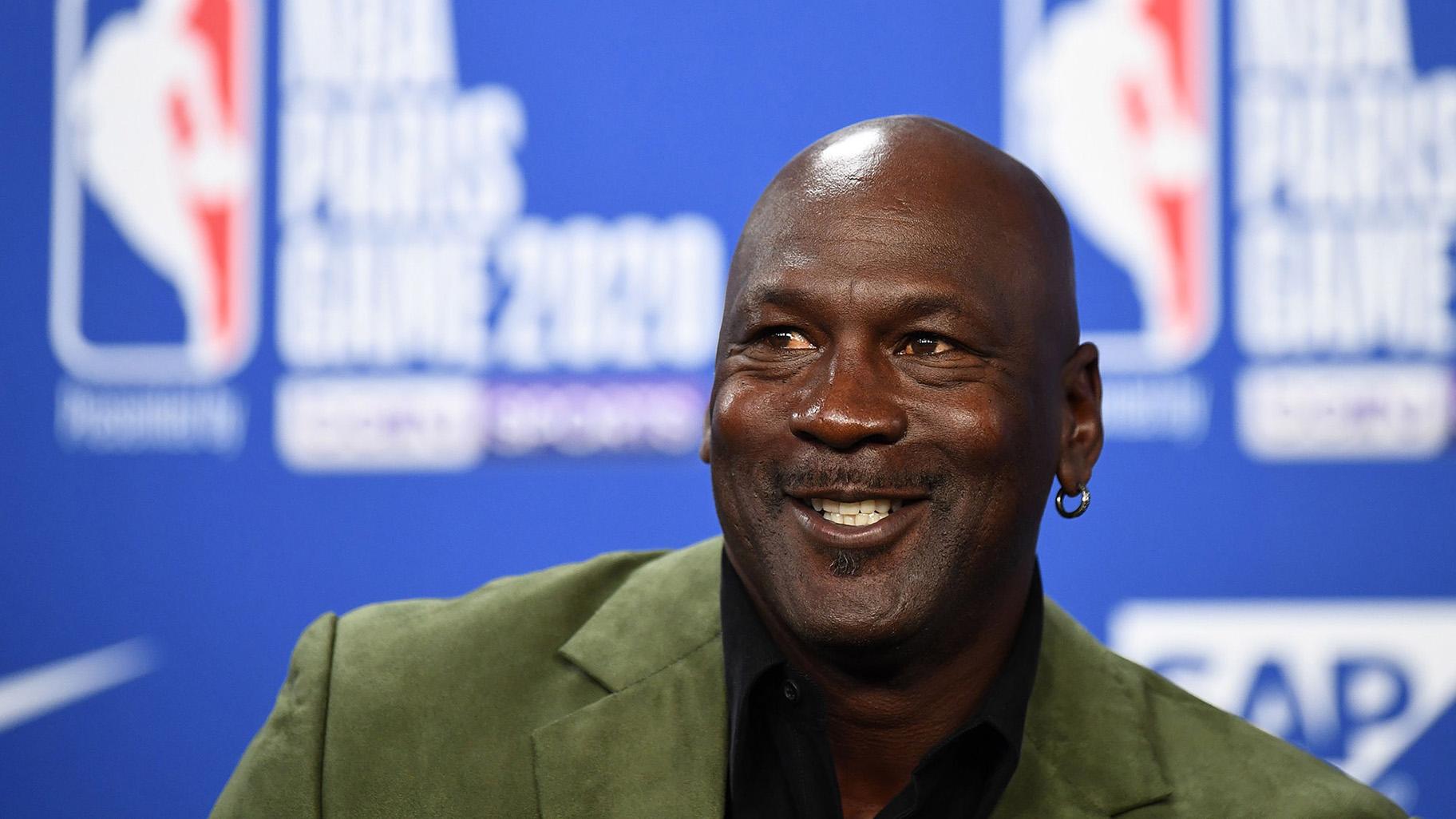 Michael Jordan addresses reporters in Paris on January 24, 2020. (Franck Fife / AFP / Getty Images)