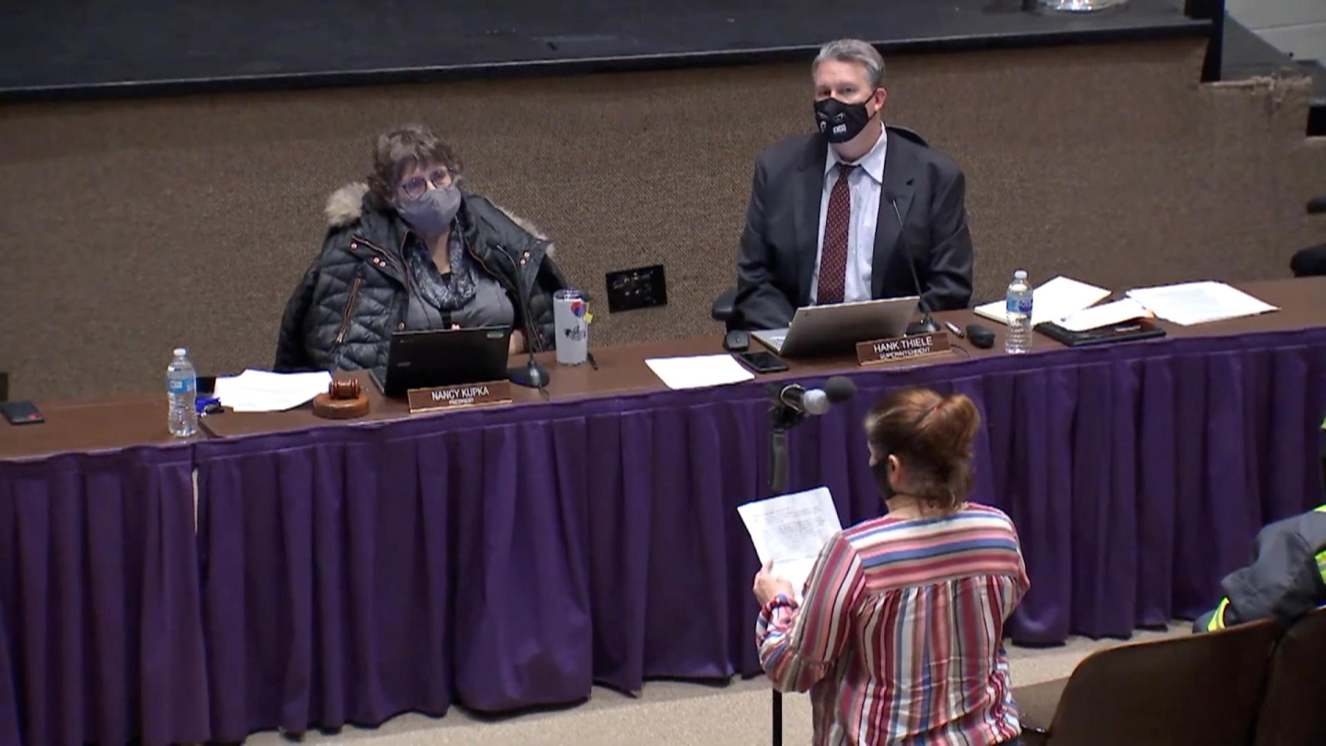 One of the speakers at the Downers Grove school board meeting that discussed the book "Gender Queer" by Maia Kobabe. (Credit: Community High School District 99)