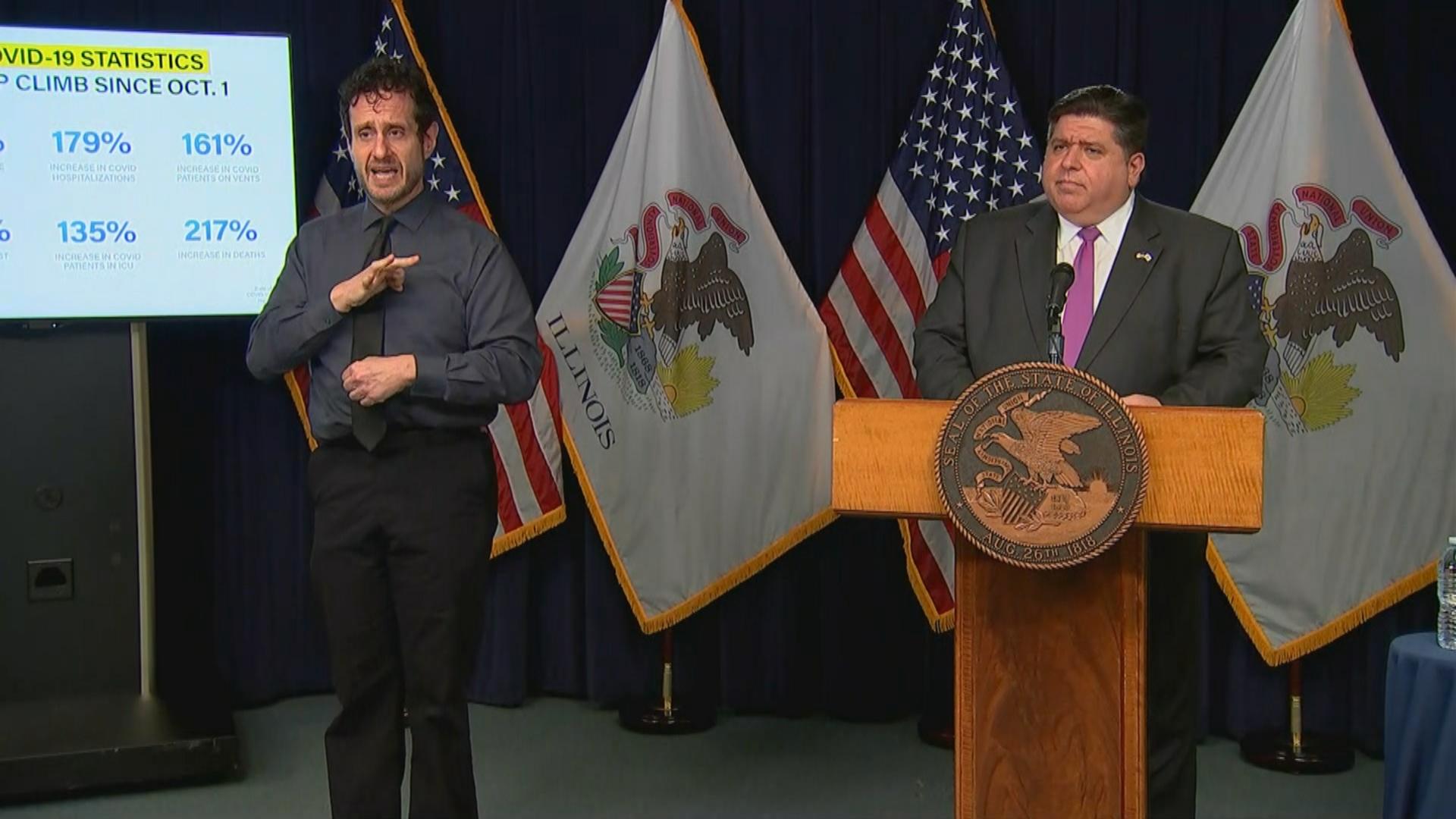 Gov. J.B. Pritzker gives his daily COVID-19 press briefing on Nov. 12, 2020 (WTTW News)