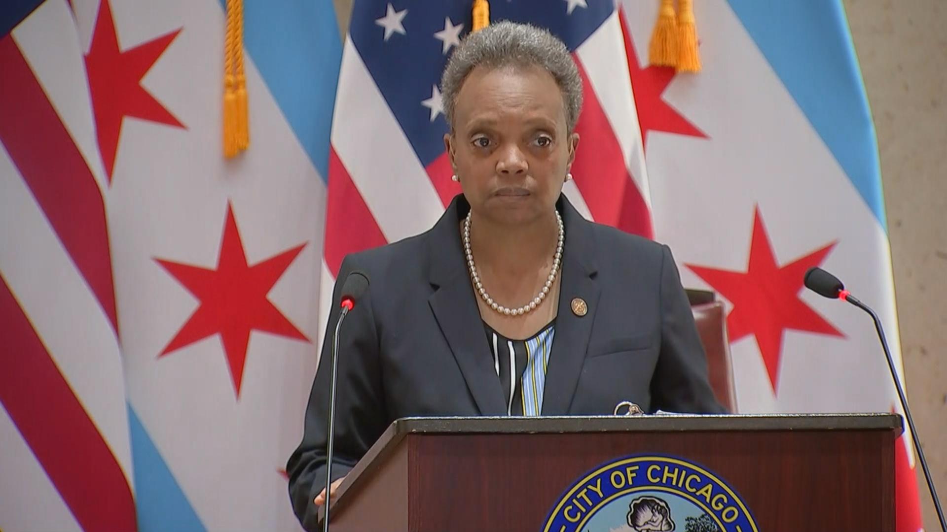 Mayor Lori Lightfoot prepares to deliver her budget address Wednesday, Oct. 21, 2020. (WTTW News)
