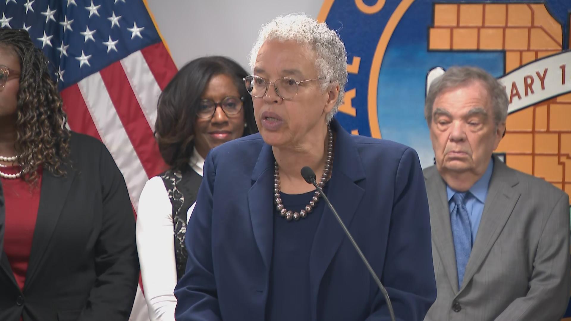 Cook County Board President Toni Preckwinkle speaks at a news conference about the county's guaranteed basic income program on April 8, 2025. (WTTW News) Cook County Board President Toni Preckwinkle speaks at a news conference about the county's guaranteed basic income program on April 8, 2025. (WTTW News)