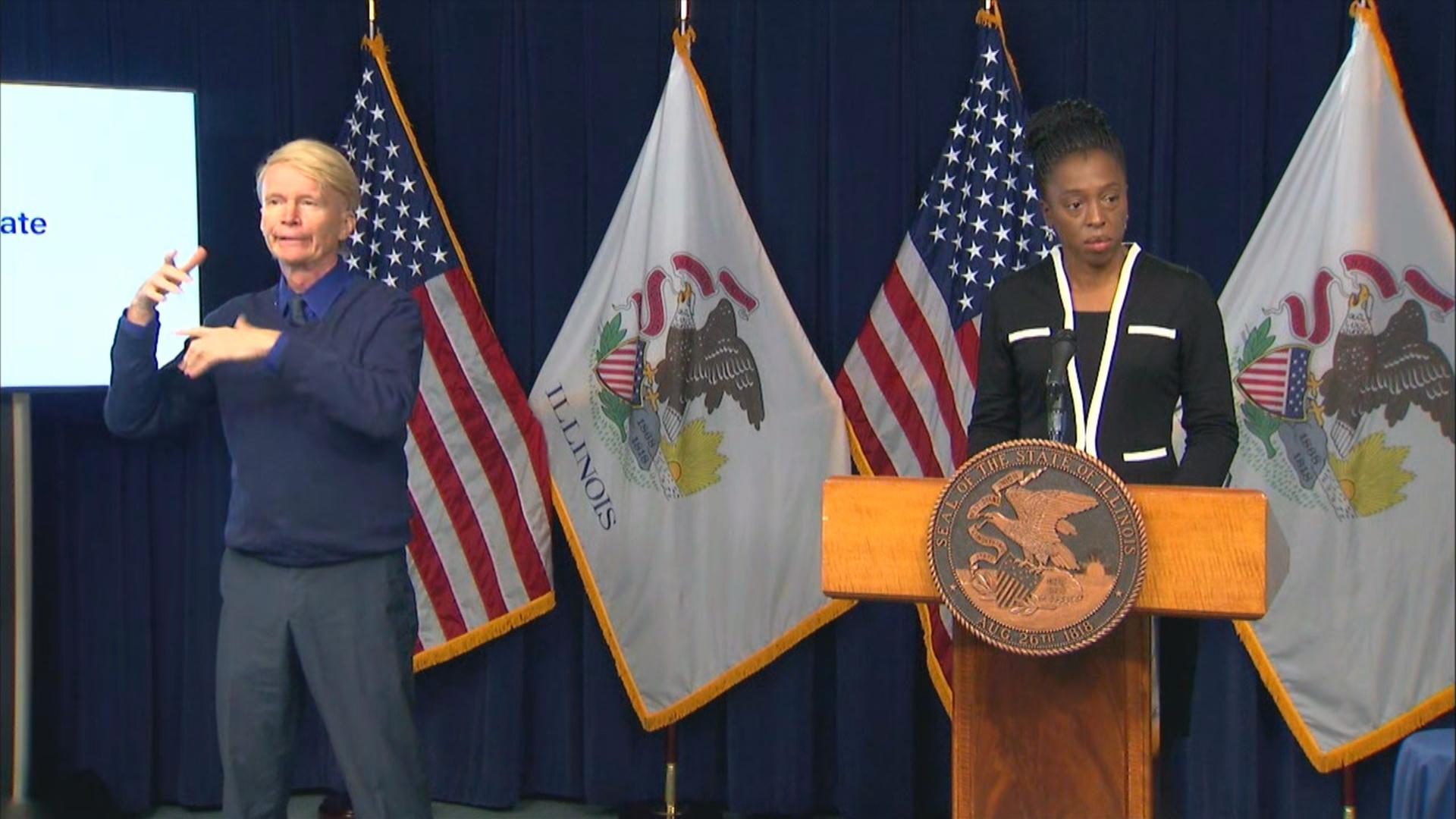 Illinois Department of Public Health Director Dr. Ngozi Ezike speaks during Thursday's press briefing. (WTTW News)