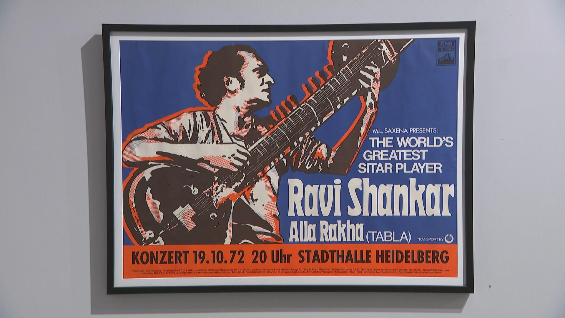 An exhibit on sitarist Ravi Shankar is on display at the South Asia Instiute. (WTTW News)