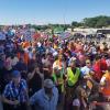 Protesters march along the Dan Ryan Expressway on July 7, 2018. (Matt Masterson / Chicago Tonight)