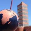 Workers complete a major restoration project on the 1950 Frank Lloyd Wright-designed SC Johnson Research Tower.
