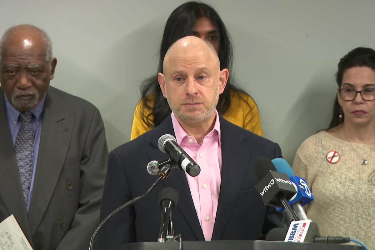 AIDS Foundation of Chicago President and CEO John Peller speaks during a press conference with advocates and elected leaders on March 23, 2026. (WTTW News)