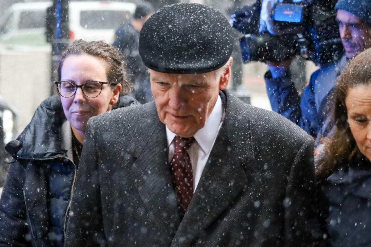 Former Illinois House Speaker Michael Madigan leaves the Dirksen Federal Courthouse in Chicago on Wednesday, Feb. 12, 2025, flanked by two of his daughters after a jury delivered a partial verdict in his corruption trial. Jurors found Madigan guilty on 10 corruption counts but acquitted him on seven more. The jury also deadlocked and a mistrial was declared on six counts – including an overarching racketeering charge. (Andrew Adams / Capitol News Illinois)