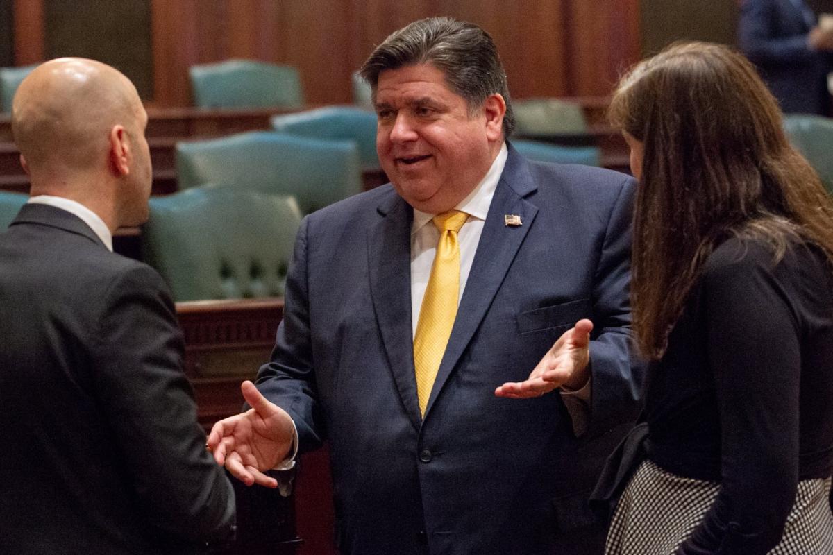 Gov. J.B. Pritzker is pictured on the state House floor on Thursday, April 18, 2024. (Jerry Nowicki / Capitol News Illinois)
