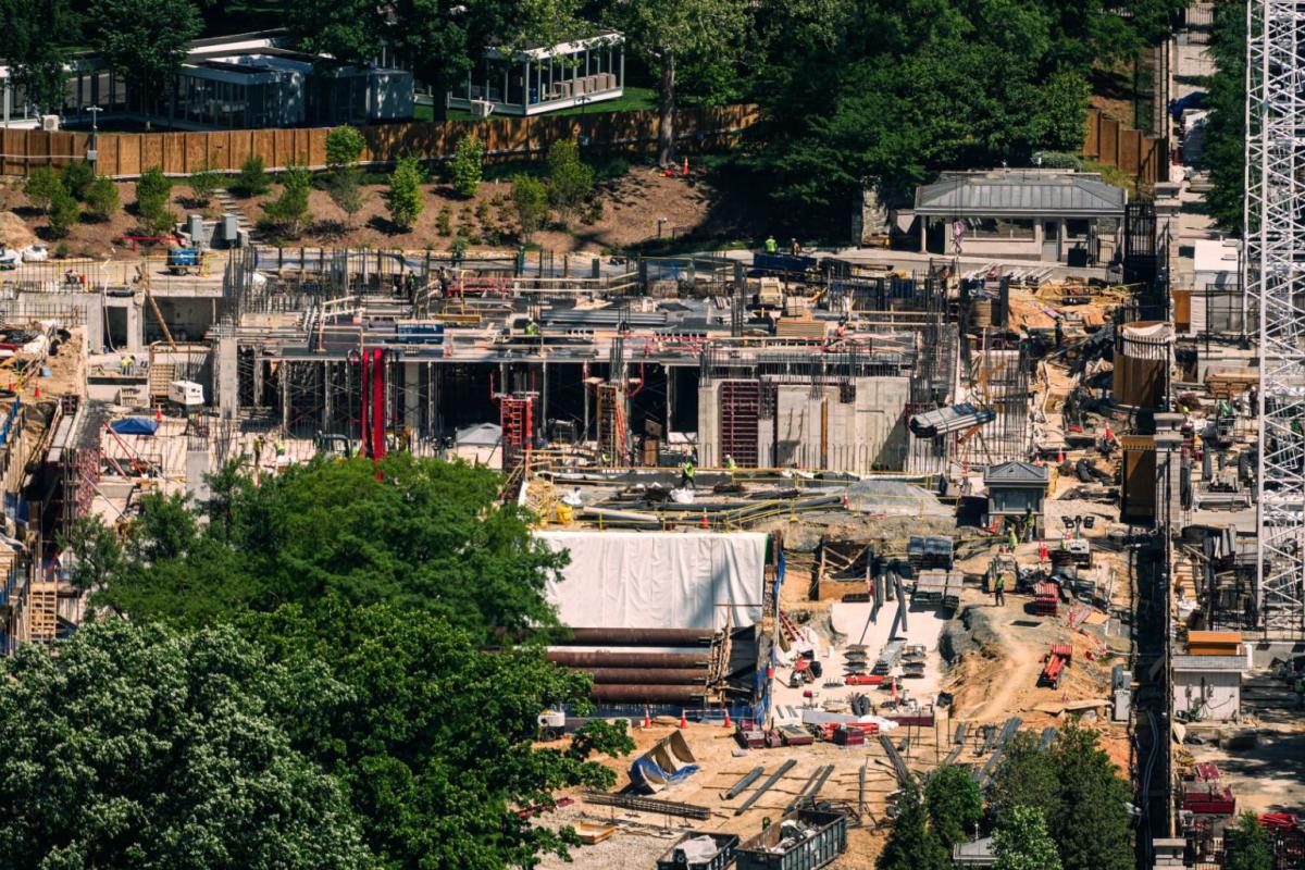 Construction on the new White House ballroom is seen from the Washington Monument, Tuesday, May 5, 2026, in Washington. (AP Photo / Julia  Demaree Nikhinson)