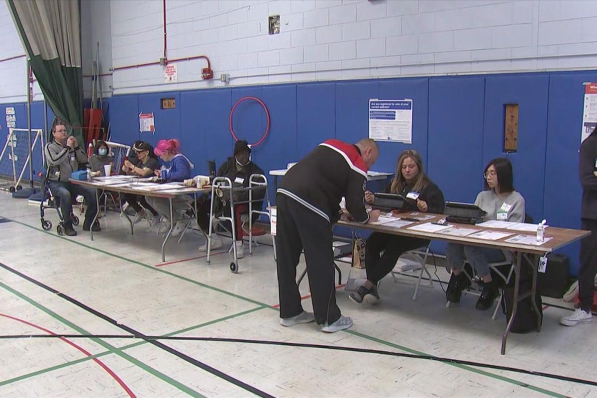 Voters cast their ballots on Election Day on Feb. 28, 2023, at Healy Elementary School, 3040 S. Parnell Ave. (WTTW News)