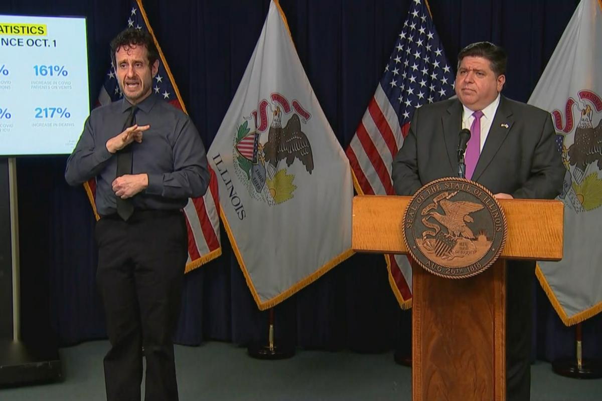 Gov. J.B. Pritzker gives his daily COVID-19 press briefing on Nov. 12, 2020 (WTTW News) Gov. J.B. Pritzker gives his daily COVID-19 press briefing on Nov. 12, 2020 (WTTW News)
