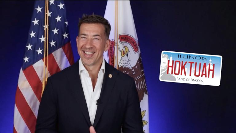 Illinois Secretary of State Alexi Giannoulias reveals some of the rejected Illinois license plates of 2024 in an unlisted YouTube video posted on Jan. 7, 2025. (Courtesy of Illinois Secretary of State)